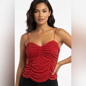 Red Glitter Ruched Corset Style Top